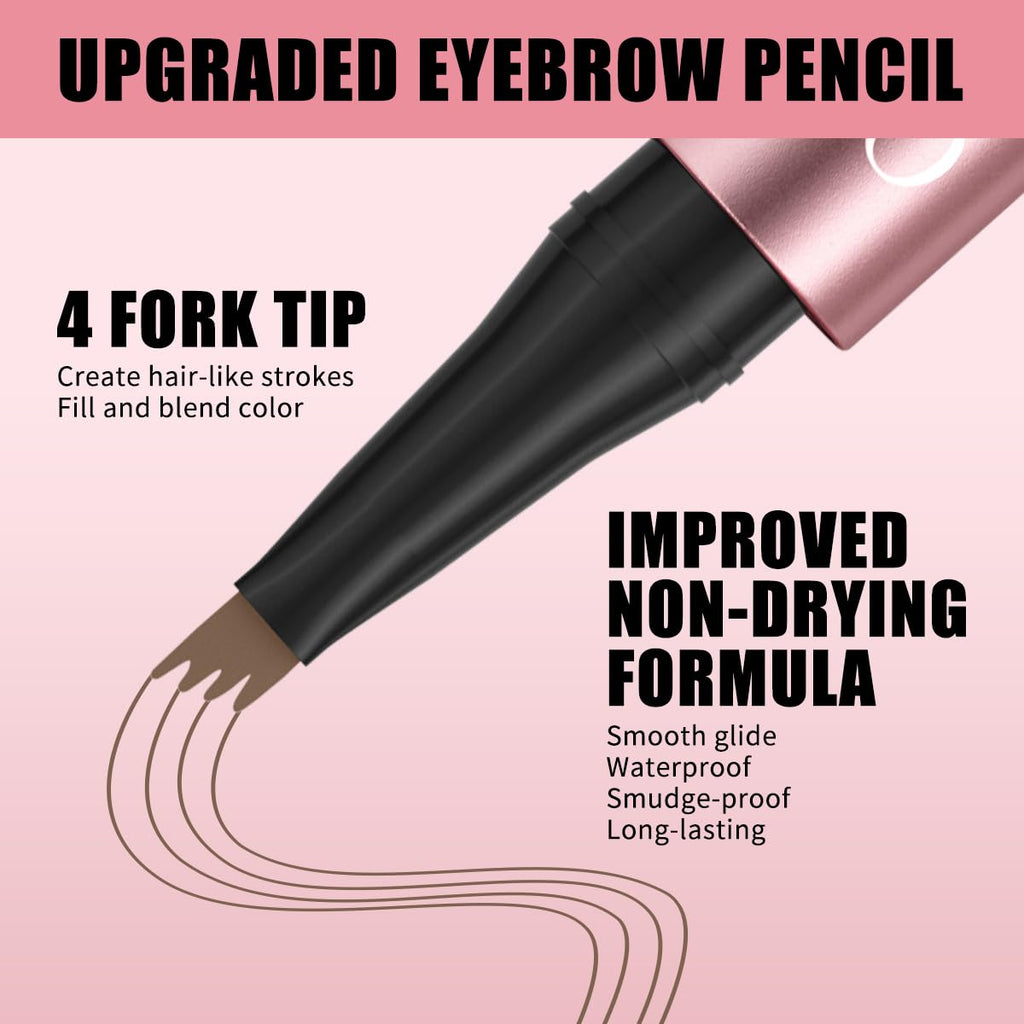 QIC eyebrow pencil,4 Tip microblading eyebrow pen, 4 Fork waterproof brow pencil, create Natural Hair-Like Brows, brown eye brow pencil - Damaged Box