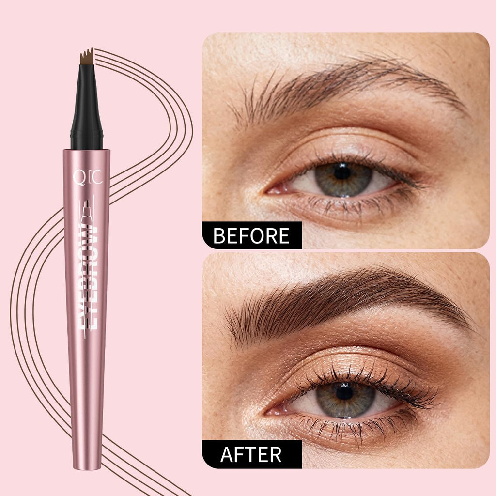 QIC eyebrow pencil,4 Tip microblading eyebrow pen, 4 Fork waterproof brow pencil, create Natural Hair-Like Brows, brown eye brow pencil - Damaged Box
