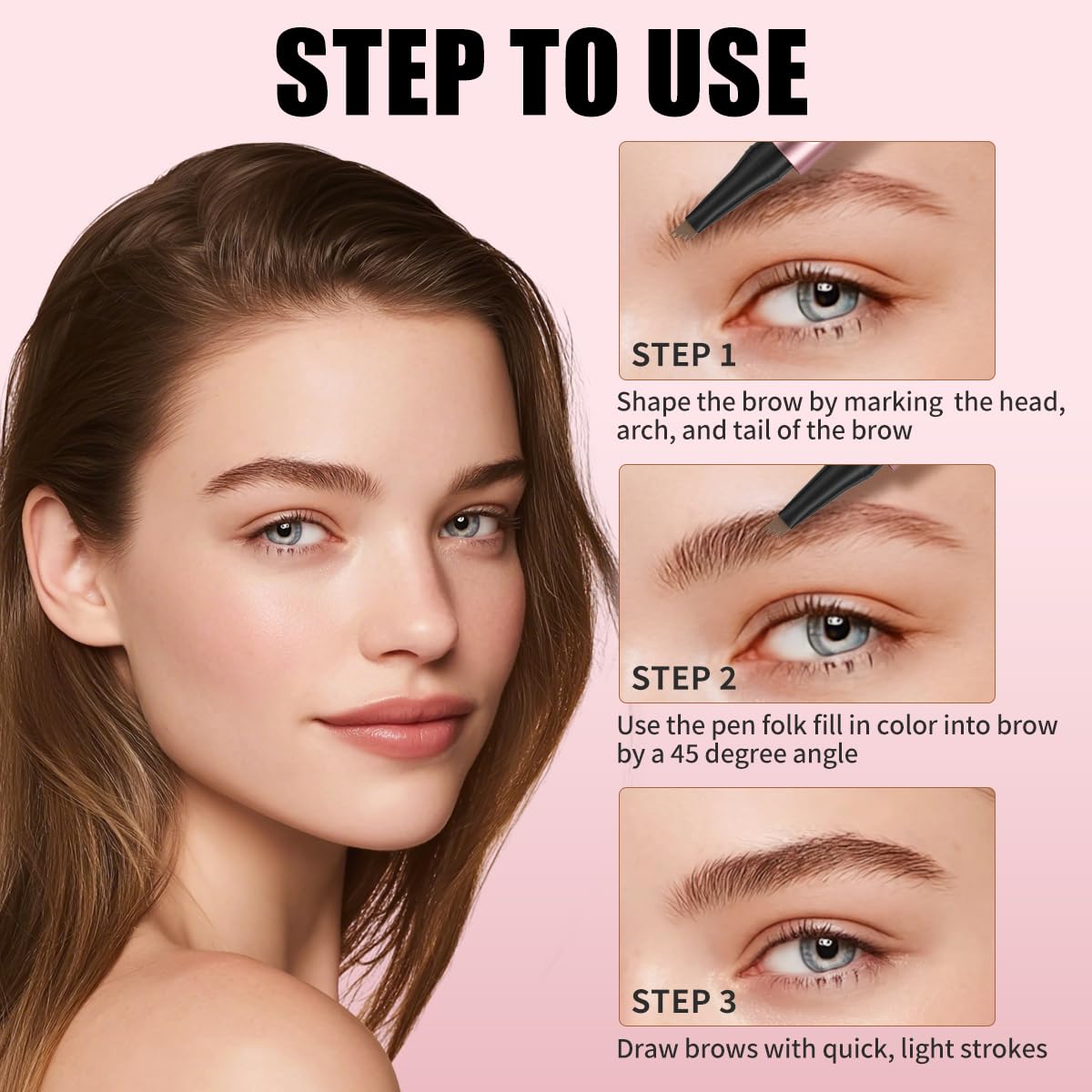 QIC eyebrow pencil,4 Tip microblading eyebrow pen, 4 Fork waterproof brow pencil, create Natural Hair-Like Brows, brown eye brow pencil - Damaged Box