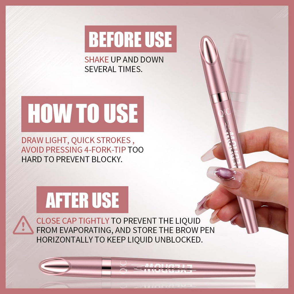 QIC eyebrow pencil,4 Tip microblading eyebrow pen, 4 Fork waterproof brow pencil, create Natural Hair-Like Brows, brown eye brow pencil - Damaged Box