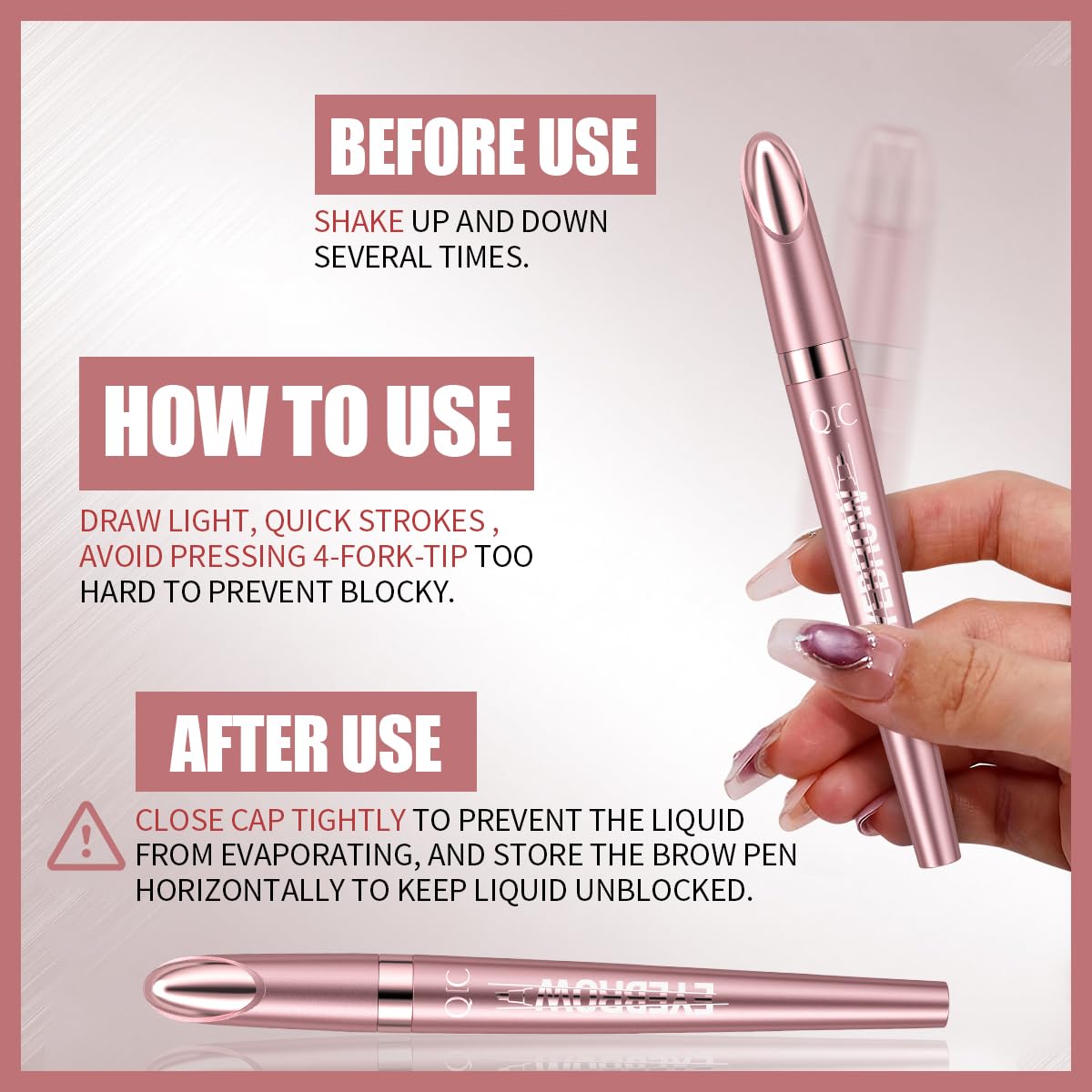 QIC eyebrow pencil,4 Tip microblading eyebrow pen, 4 Fork waterproof brow pencil, create Natural Hair-Like Brows, brown eye brow pencil - Damaged Box