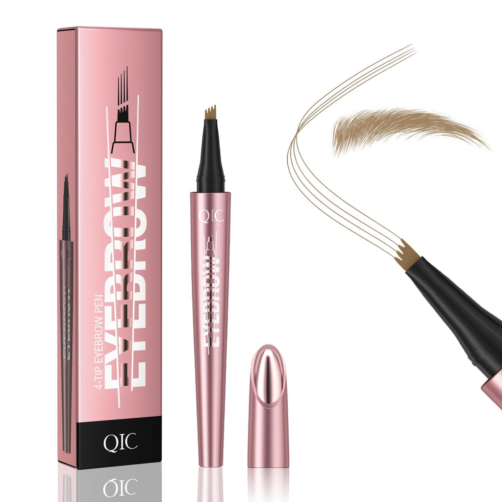 QIC eyebrow pencil,4 Tip microblading eyebrow pen, 4 Fork waterproof brow pencil, create Natural Hair-Like Brows, brown eye brow pencil - Damaged Box