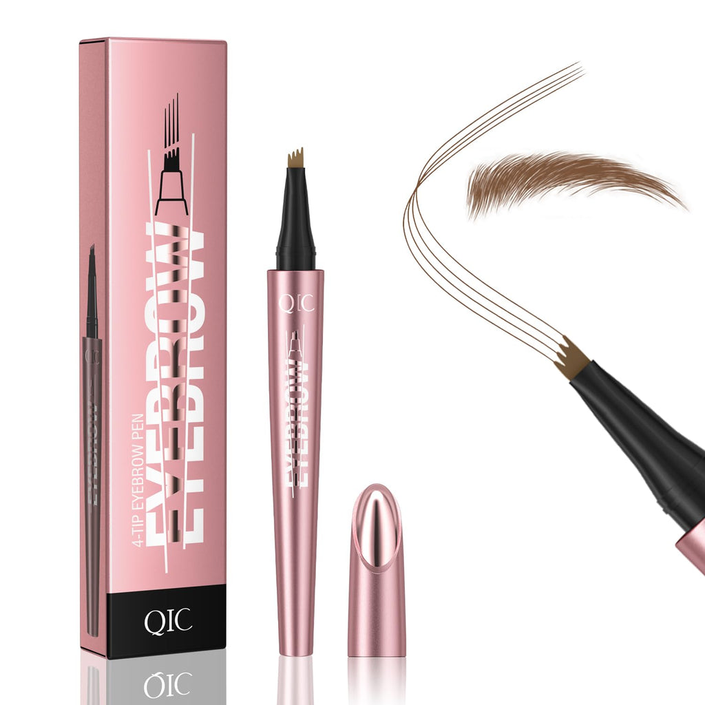 QIC eyebrow pencil,4 Tip microblading eyebrow pen, 4 Fork waterproof brow pencil, create Natural Hair-Like Brows, brown eye brow pencil - Damaged Box