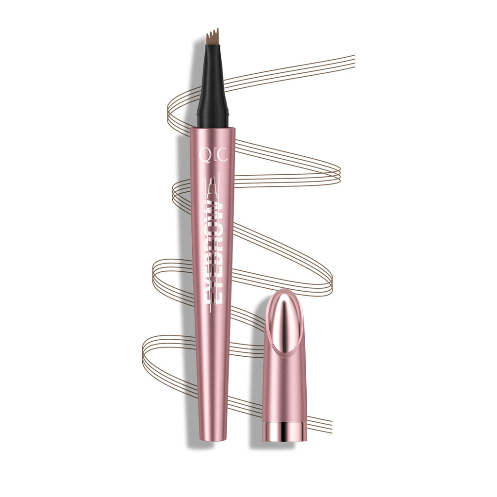 QIC eyebrow pencil,4 Tip microblading eyebrow pen, 4 Fork waterproof brow pencil, create Natural Hair-Like Brows, brown eye brow pencil - Damaged Box