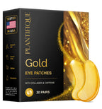 PLANTIFIQUE 24K Gold Under Eye Gel Patches - Dermatologist Tested - 20 Pairs Collagen & Hyaluronic Acid Eye Masks for Dark Circles, Bags & Puffiness