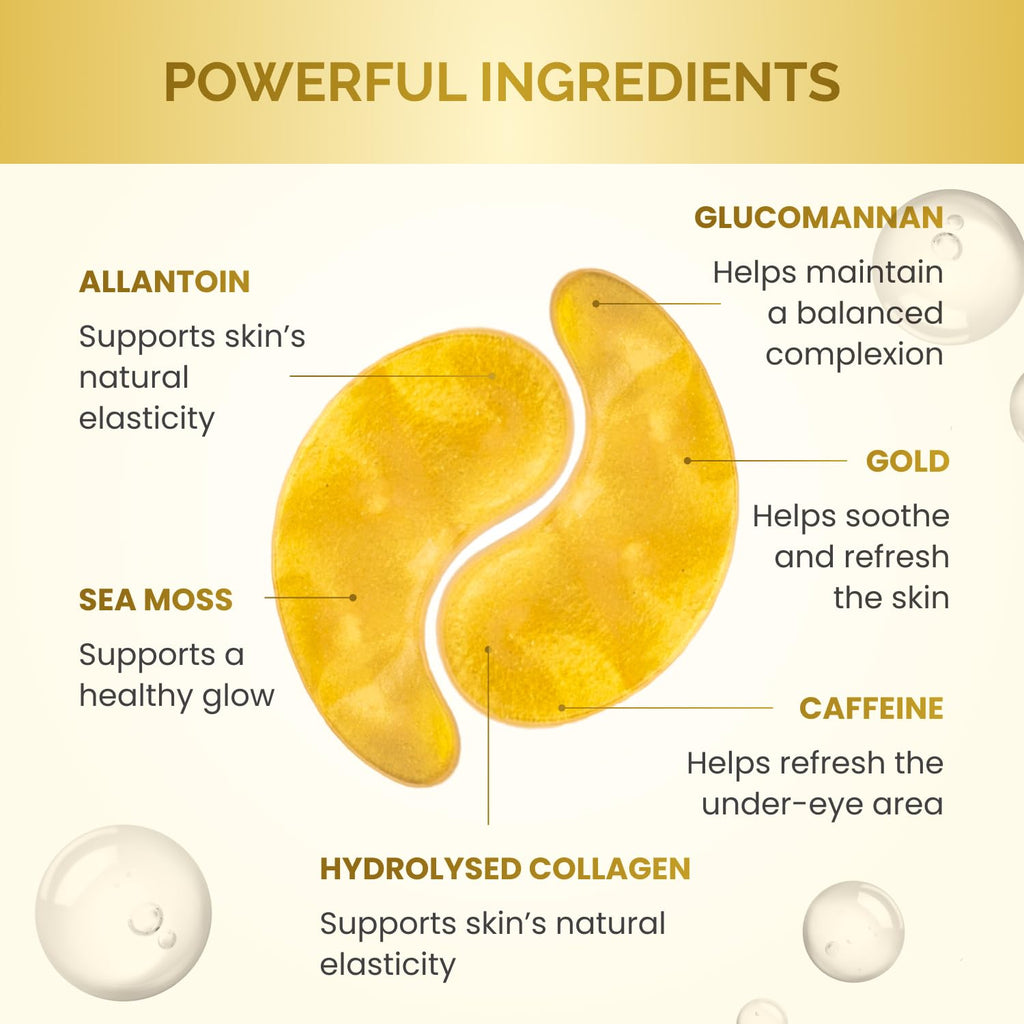 PLANTIFIQUE 24K Gold Under Eye Gel Patches - Dermatologist Tested - 20 Pairs Collagen & Hyaluronic Acid Eye Masks for Dark Circles, Bags & Puffiness