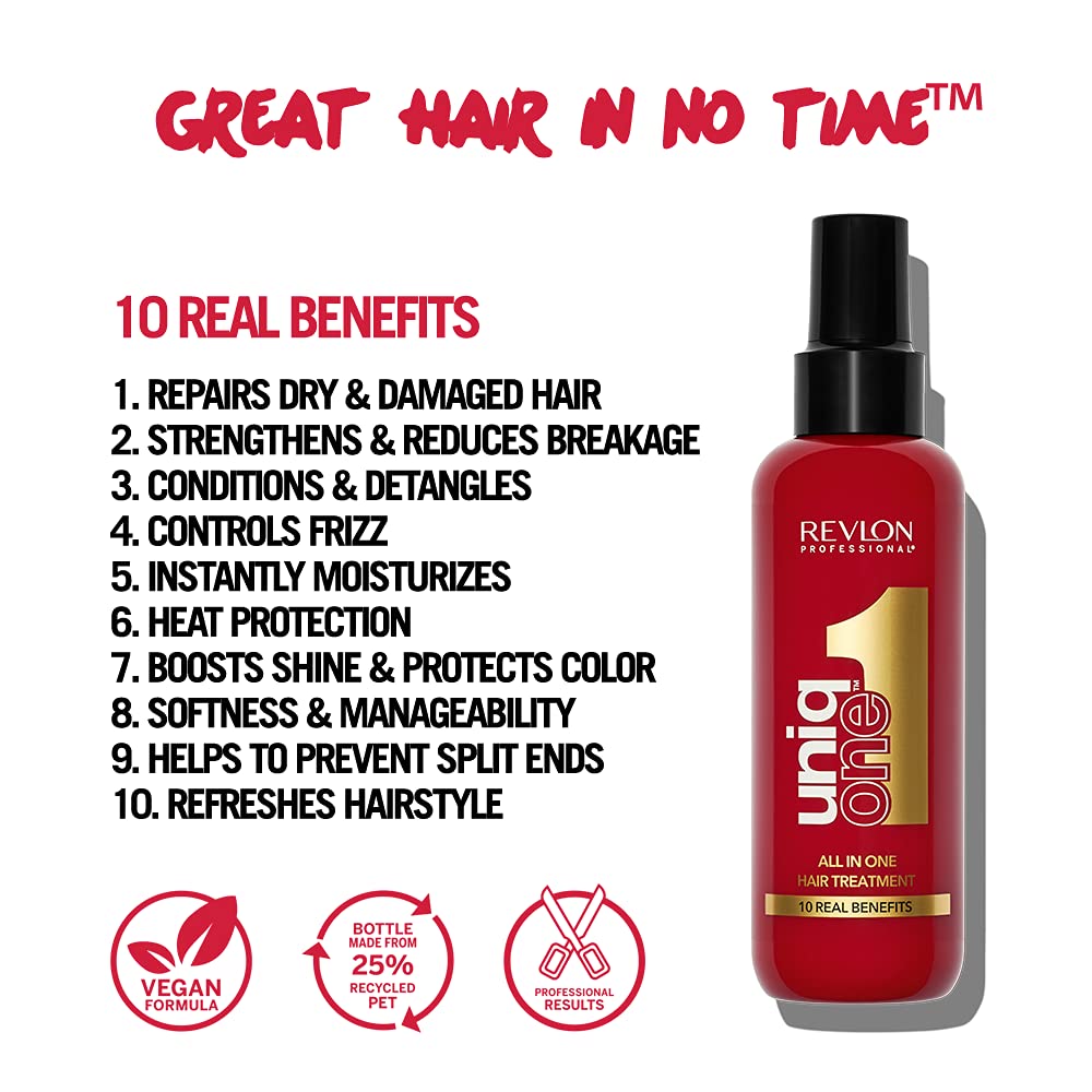 REVLON PROFESSIONAL Uniqone Hair Treatment, Moisturizing Leave-in Hair Treatment, Repair for Damaged Hair, Hair Treatment, Classic Fragrance - 150 ml