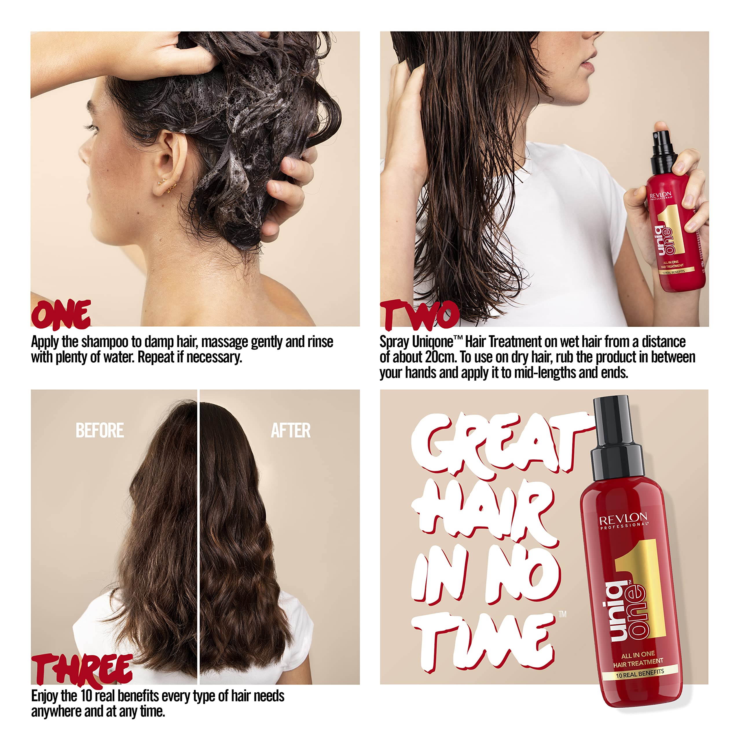 REVLON PROFESSIONAL Uniqone Hair Treatment, Moisturizing Leave-in Hair Treatment, Repair for Damaged Hair, Hair Treatment, Classic Fragrance - 150 ml