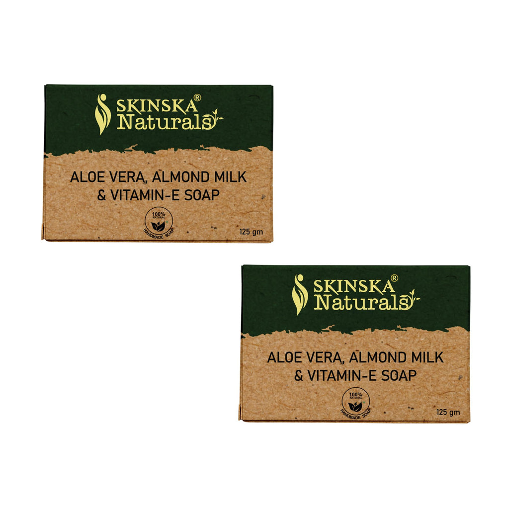 SKINSKA NATURALS Aloe Vera Soap - Enriched with Almond & Vitamin E, Moisturising Cleanser for Face & Body, Smooth Nourished Skin, Bath & Shower Bar, Paraben-Free, Cruelty-Free, Pack of 2 x 125g