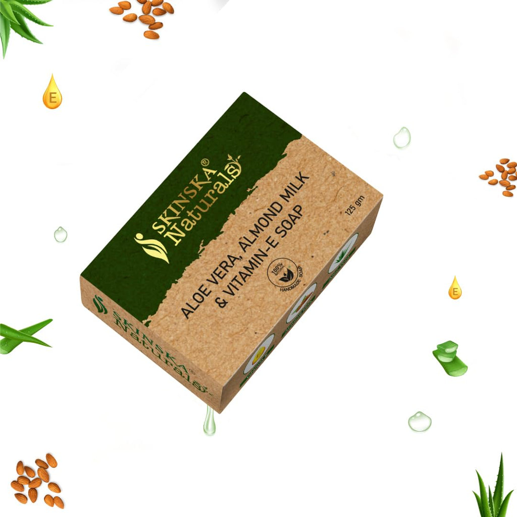 SKINSKA NATURALS Aloe Vera Soap - Enriched with Almond & Vitamin E, Moisturising Cleanser for Face & Body, Smooth Nourished Skin, Bath & Shower Bar, Paraben-Free, Cruelty-Free, Pack of 2 x 125g