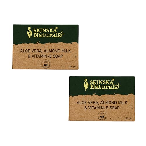 SKINSKA NATURALS Aloe Vera Soap - Enriched with Almond & Vitamin E, Moisturising Cleanser for Face & Body, Smooth Nourished Skin, Bath & Shower Bar, Paraben-Free, Cruelty-Free, Pack of 2 x 125g