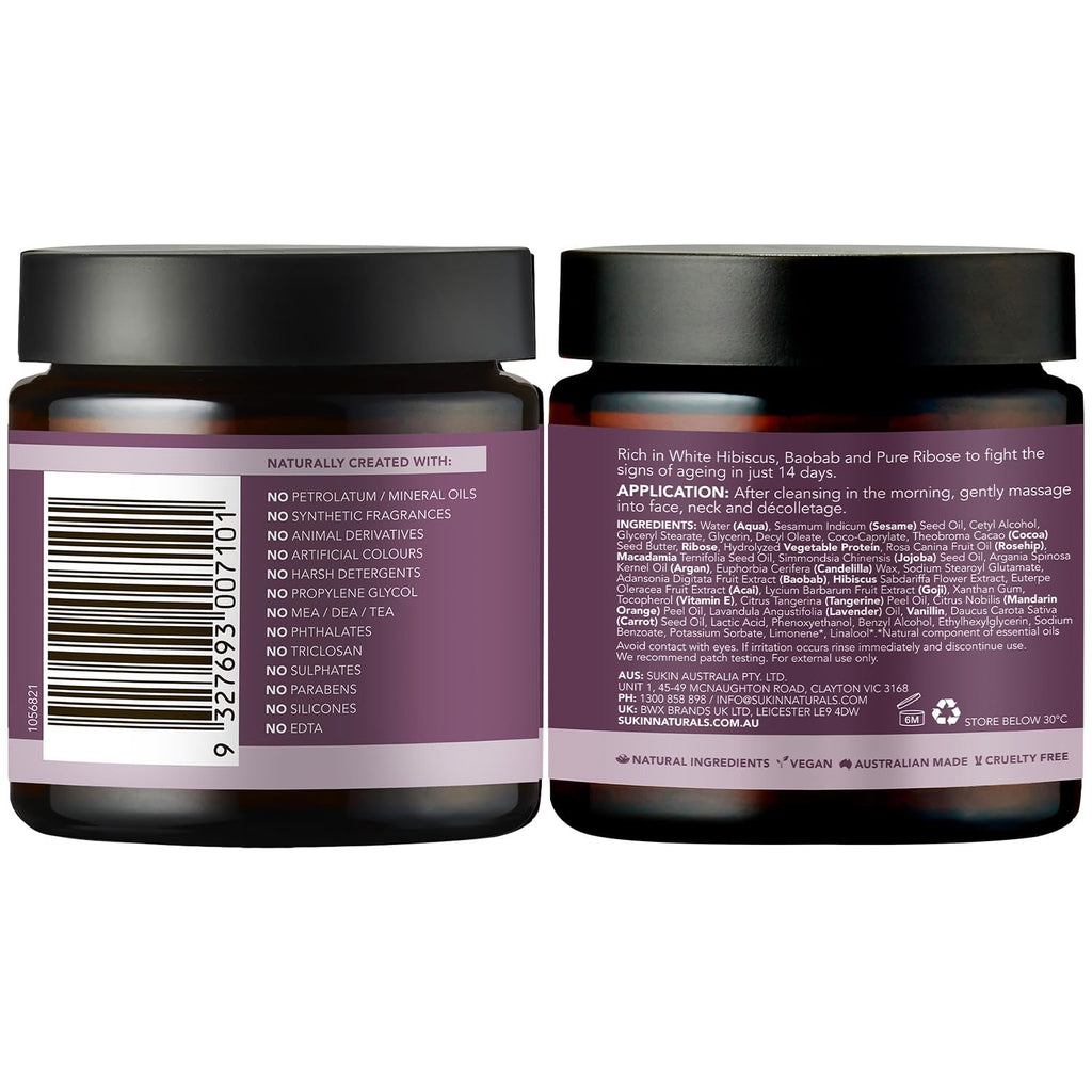 Sukin Purely Ageless Restorative Night Cream 120ml - with Ribose, Macadamia Oil, & Cocoa Butter; vegan friendly - plumps skin, fights the signs of ageing, reduces the appearance of wrinkles. - Damaged Box