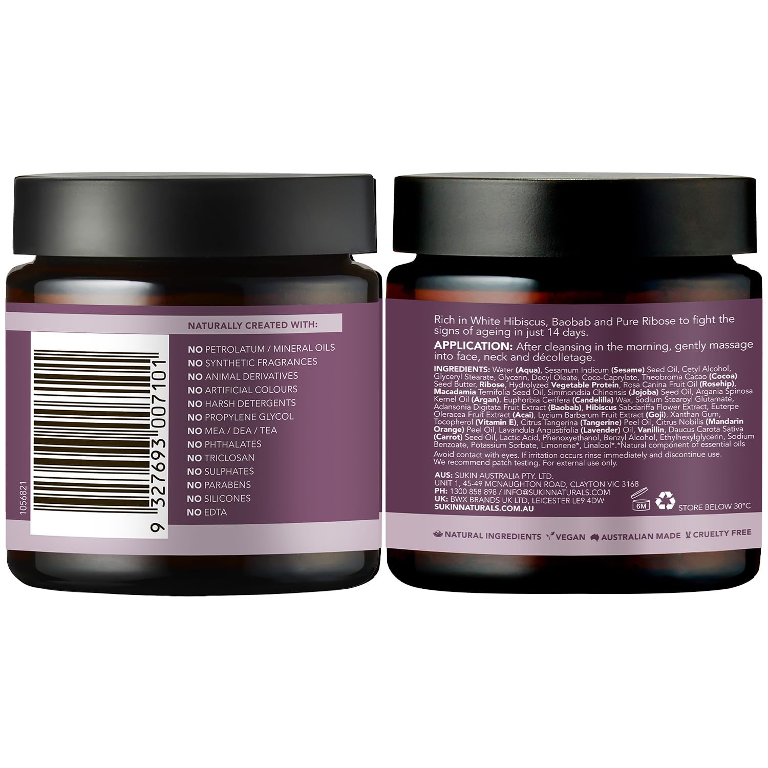 Sukin Purely Ageless Restorative Night Cream 120ml - with Ribose, Macadamia Oil, & Cocoa Butter; vegan friendly - plumps skin, fights the signs of ageing, reduces the appearance of wrinkles. - Damaged Box
