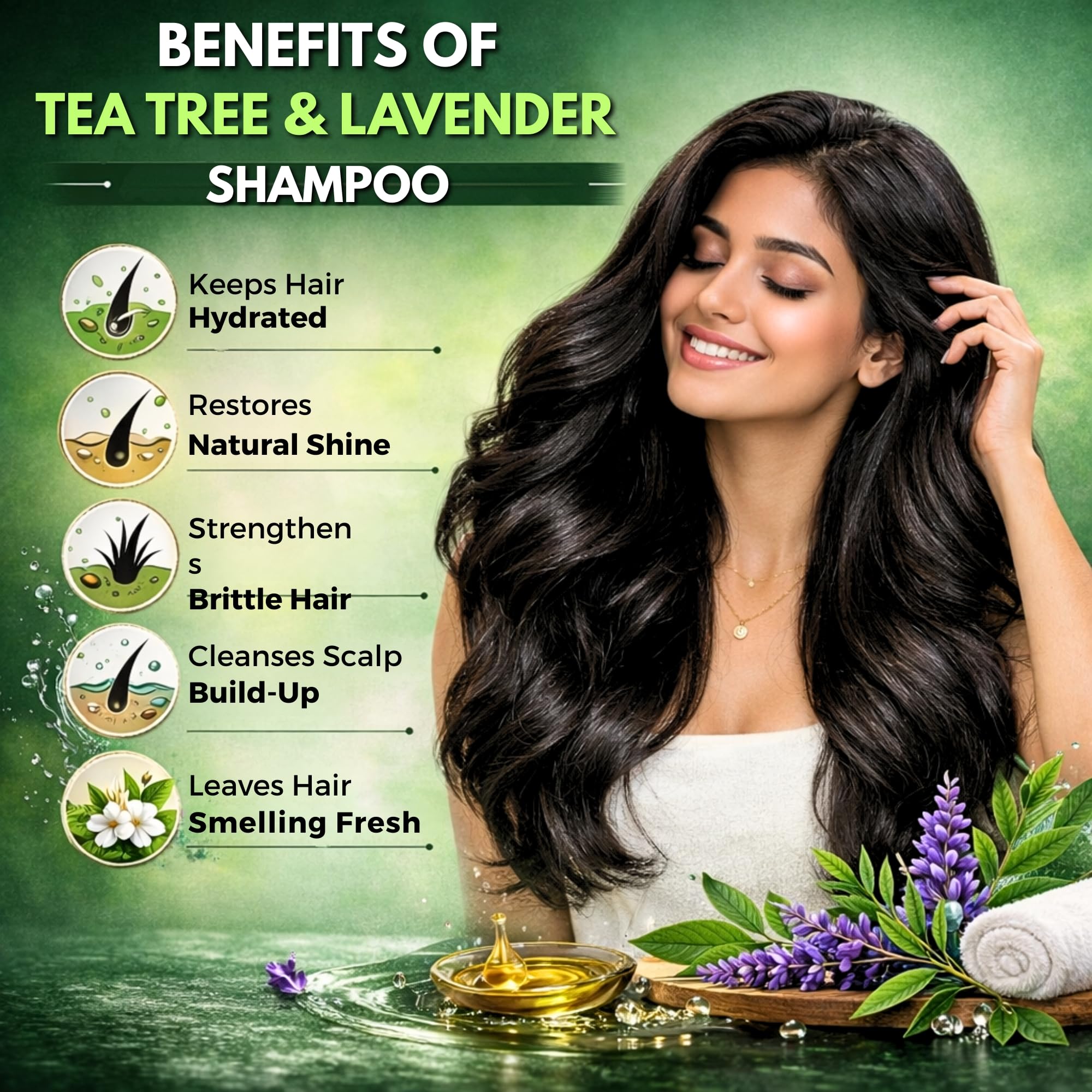 Tea Tree Anti-Dandruff Shampoo - For Dry Itchy Flaky Scalp and Dandruff