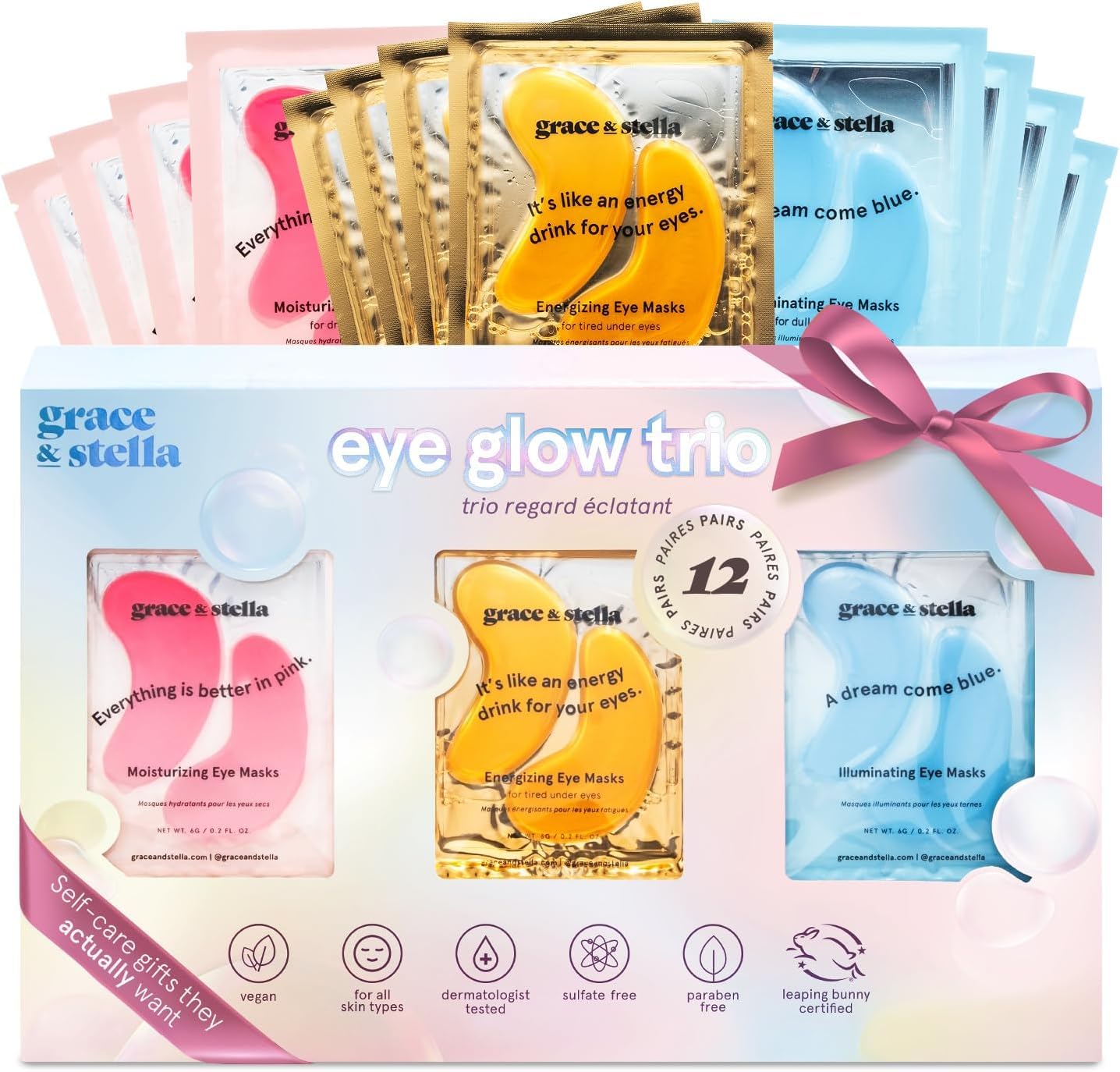 Under Eye Mask - Reduce Dark Circles, Puffy Eyes, Undereye Bags, Wrinkles - Gel Under Eye Patches, Vegan Cruelty-Free Self Care by grace and stella (24 Pairs, Gold)