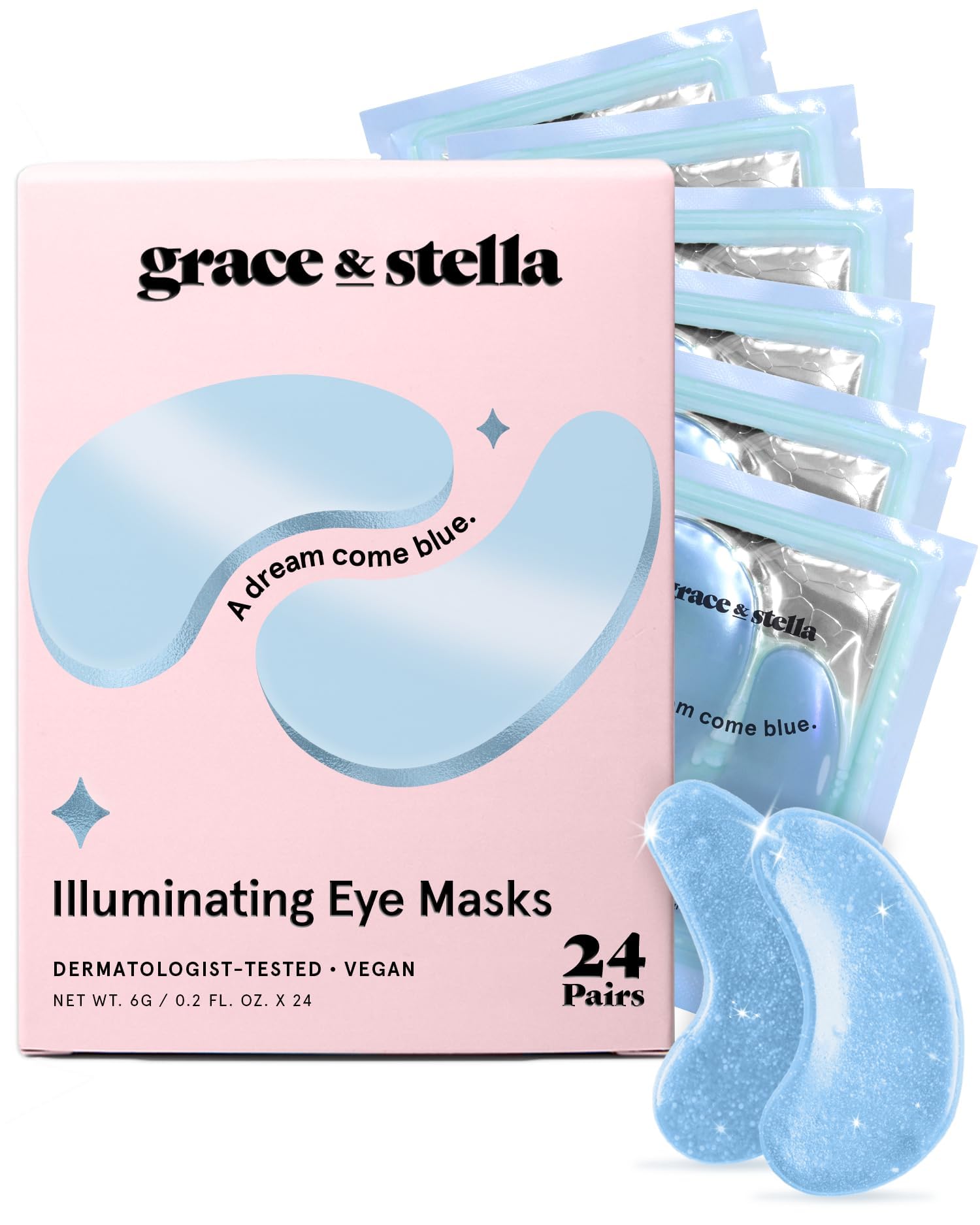 Under Eye Mask - Reduce Dark Circles, Puffy Eyes, Undereye Bags, Wrinkles - Gel Under Eye Patches, Vegan Cruelty-Free Self Care by grace and stella (24 Pairs, Gold)