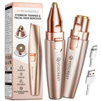 VG VOGCREST Eyebrow Facial Trimmer: 2 in1 Rechargeable Facial Hair Removal and Eyebrow Shaver - Face Lips Body Painless Facial Razor with Built-in LED Light (Rose Gold)