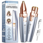 VG VOGCREST Eyebrow Facial Trimmer: 2 in1 Rechargeable Facial Hair Removal and Eyebrow Shaver - Face Lips Body Painless Facial Razor with Built-in LED Light (Rose Gold)