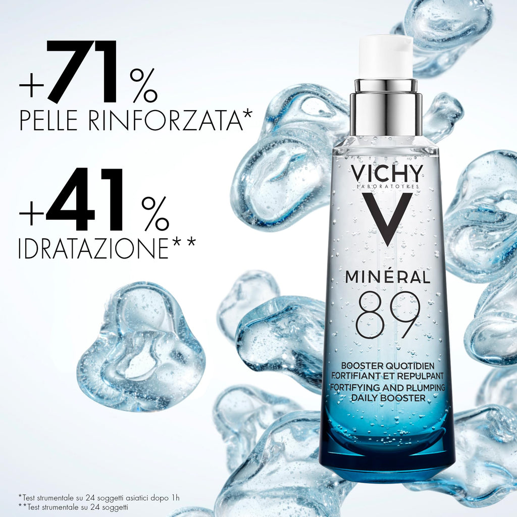 Vichy Min'eral 89 Hyaluronic Acid Daily Hydrating Booster Serum, for All Skin Types, with Polyglutamic Acid, Lightweight Watery Gel Texture, Hypoallergenic, 75ml - Damaged Box