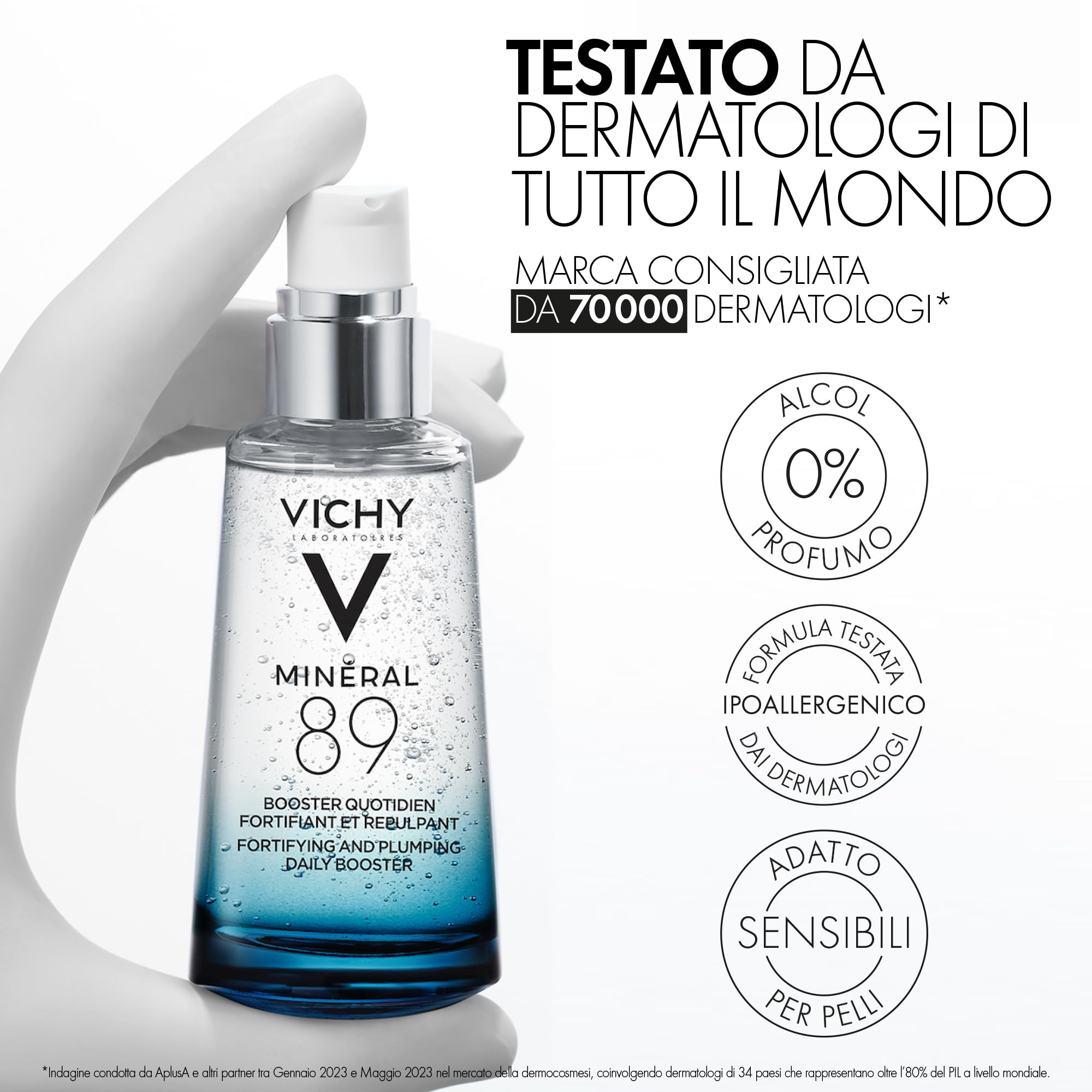 Vichy Min'eral 89 Hyaluronic Acid Daily Hydrating Booster Serum, for All Skin Types, with Polyglutamic Acid, Lightweight Watery Gel Texture, Hypoallergenic, 75ml - Damaged Box