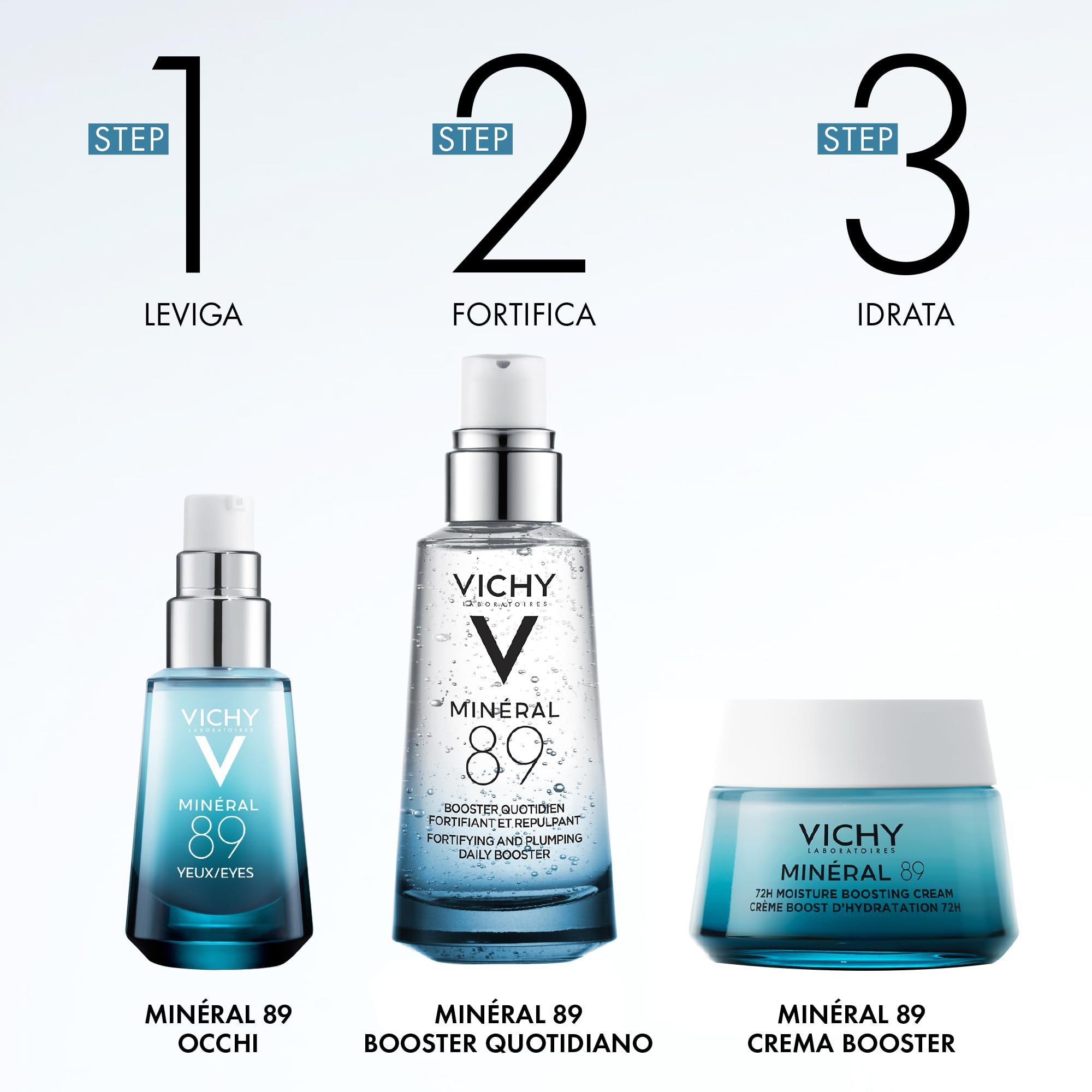 Vichy Min'eral 89 Hyaluronic Acid Daily Hydrating Booster Serum, for All Skin Types, with Polyglutamic Acid, Lightweight Watery Gel Texture, Hypoallergenic, 75ml - Damaged Box