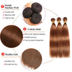 Tuheerst Straight Human Hair Bundles #30 Light Brown Color Doubles Weft Weave 3 Bundles Total 150g Unprocessed Human Hair Extension For Women 18 20 22 Inch - Damaged Box