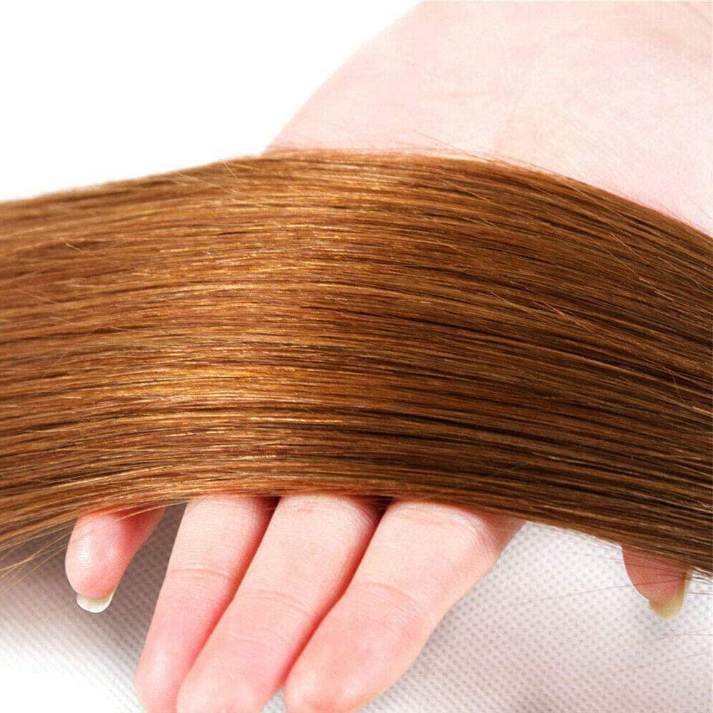 Tuheerst Straight Human Hair Bundles #30 Light Brown Color Doubles Weft Weave 3 Bundles Total 150g Unprocessed Human Hair Extension For Women 18 20 22 Inch - Damaged Box