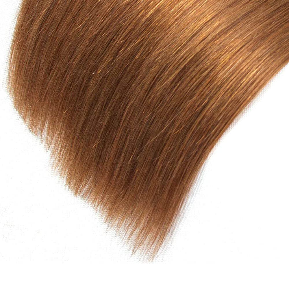 Tuheerst Straight Human Hair Bundles #30 Light Brown Color Doubles Weft Weave 3 Bundles Total 150g Unprocessed Human Hair Extension For Women 18 20 22 Inch - Damaged Box