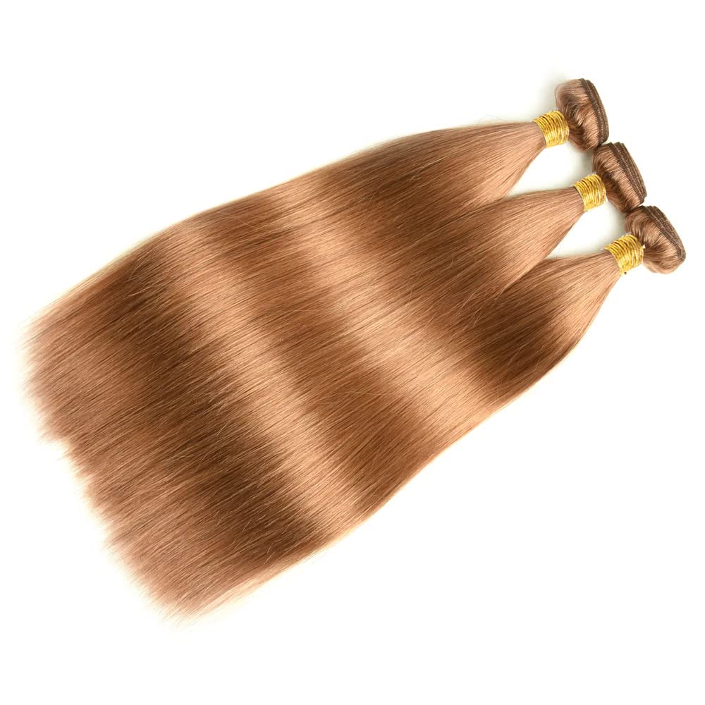 Tuheerst Straight Human Hair Bundles #30 Light Brown Color Doubles Weft Weave 3 Bundles Total 150g Unprocessed Human Hair Extension For Women 18 20 22 Inch - Damaged Box