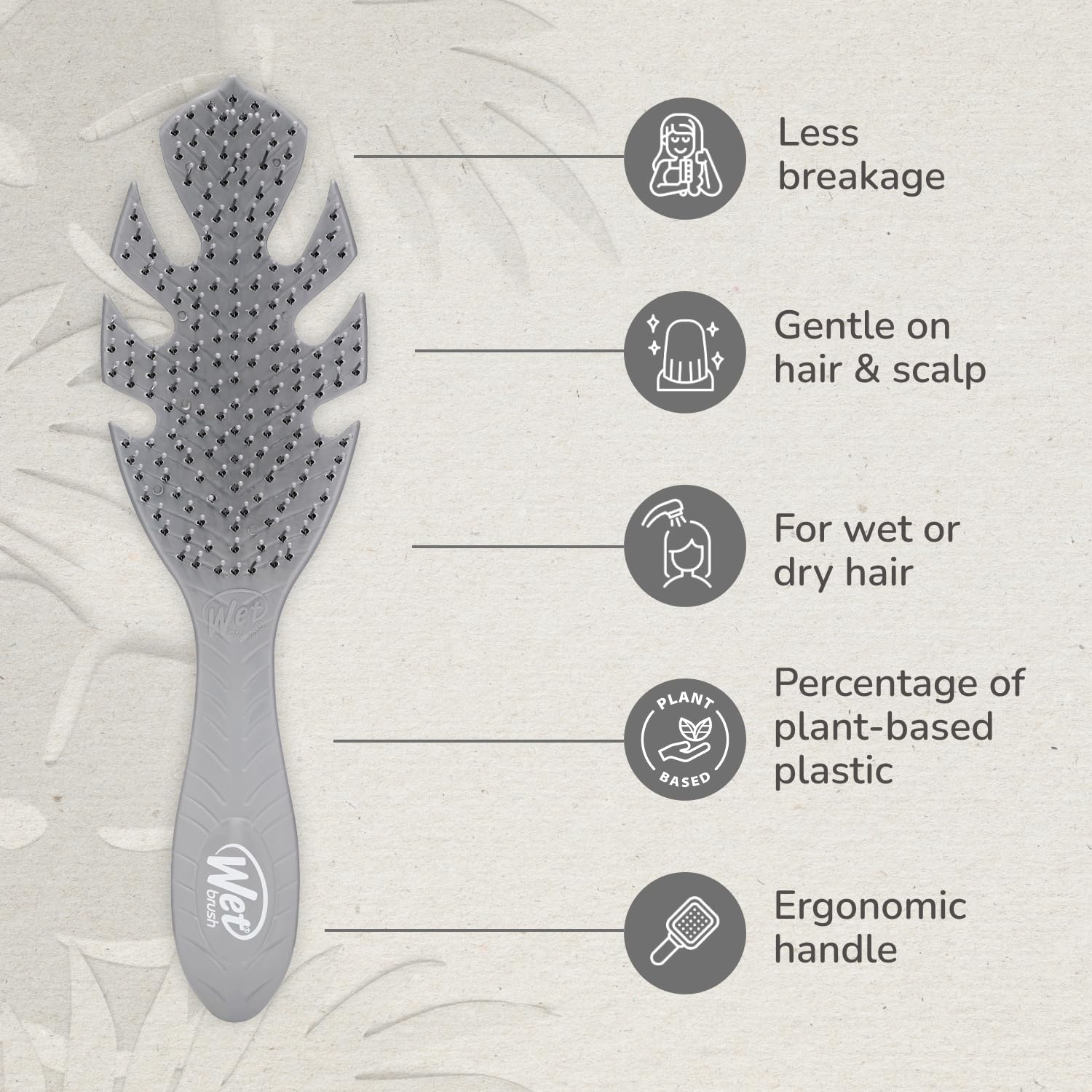WetBrush Go Green Detangler Hairbrush with Ultra Soft Intelliflex Bristles to Gently Separate Knots With Ease, Wet Brush Detangler Is Gentle on Hair, Plant Based, Suitable For All Hair Types, Grey - Damaged Box