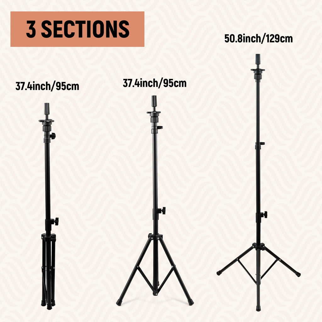 xnicx 23" Wig Head and Stand Set,Wig Stand Tripod with Foam Mannequin Head,Wigs Stands Head for Making,Display,Includes Caps Clips,T-Pins,C Needles,Carrying Bag,Brush(95-129cm)