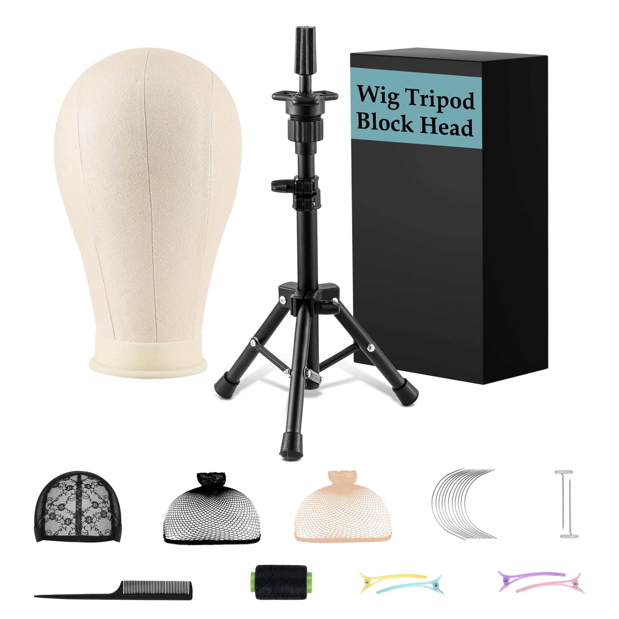 xnicx 23" Wig Head and Stand Set,Wig Stand Tripod with Foam Mannequin Head,Wigs Stands Head for Making,Display,Includes Caps Clips,T-Pins,C Needles,Carrying Bag,Brush(95-129cm)