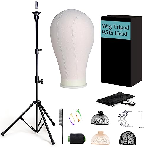 xnicx 23" Wig Head and Stand Set,Wig Stand Tripod with Foam Mannequin Head,Wigs Stands Head for Making,Display,Includes Caps Clips,T-Pins,C Needles,Carrying Bag,Brush(95-129cm)