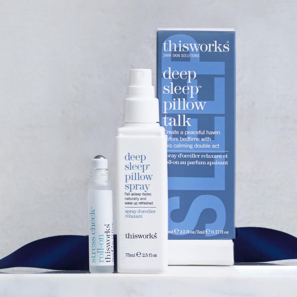 This Works Deep Sleep Pillow Talk Kit - Gift Set with Deep Sleep Pillow Spray 75 ml and Stress Check Roll On 5 ml - Self Care and Sleep Gifts for Women