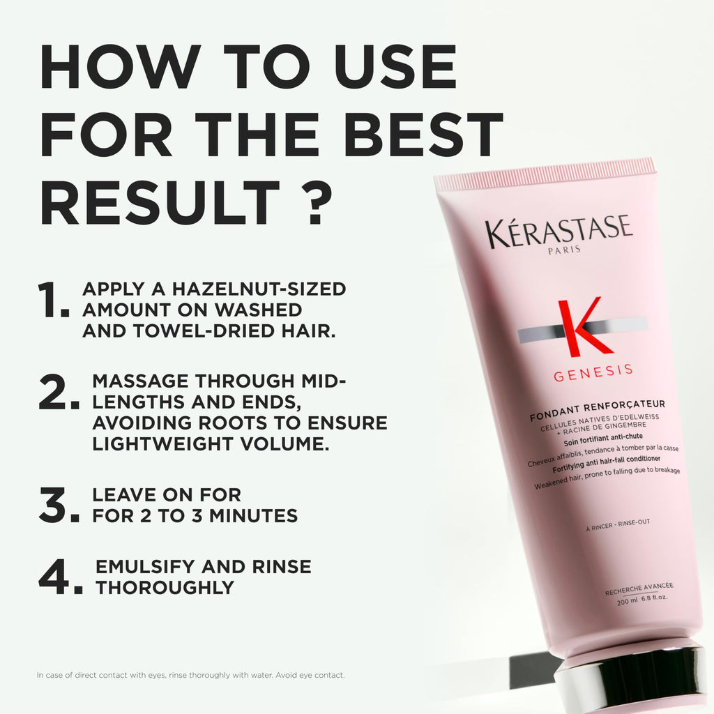K'erastase Genesis, Moisturising and Hydrating Conditioner, For Hair Loss and Weakened Hair, Edelweiss Native Cells, Ginger Root and Aquaxyl, Fondant Reinforcateur, 200 ml