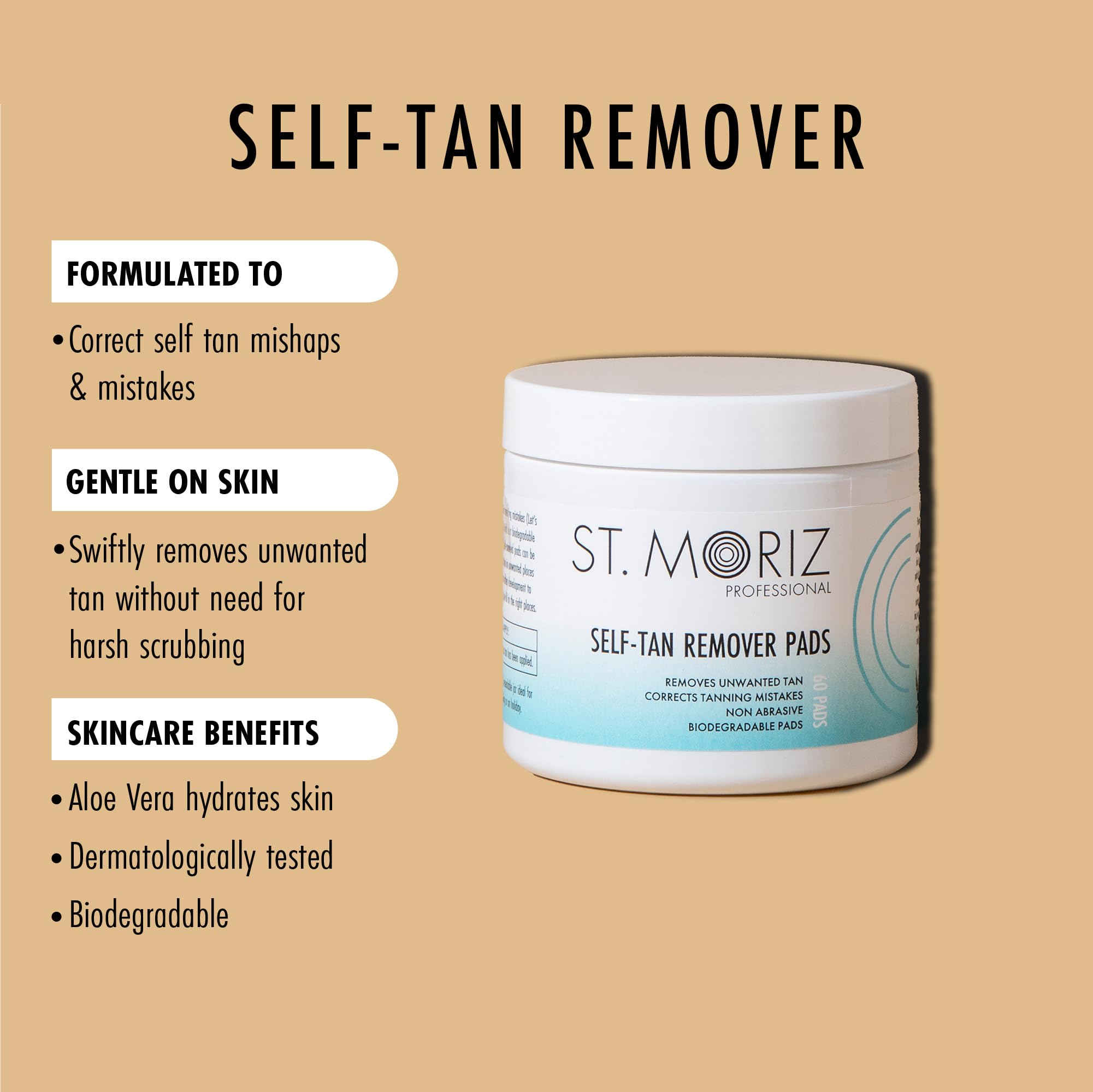 ST. MORIZ Professional Self Tan Remover Pads | Removes Unwanted Fake Tan Instantly | Corrects Tanning Mistakes | Rapid Fake Tan Remover | Dermatologically Tested & Kind to Skin | 60 Pads, White