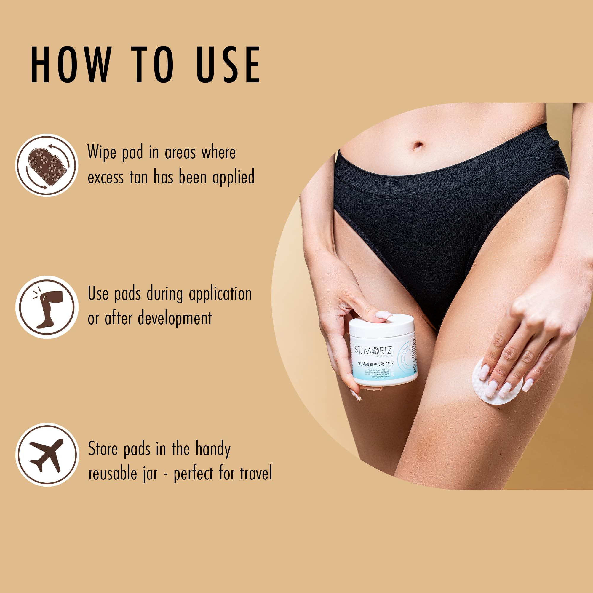 ST. MORIZ Professional Self Tan Remover Pads | Removes Unwanted Fake Tan Instantly | Corrects Tanning Mistakes | Rapid Fake Tan Remover | Dermatologically Tested & Kind to Skin | 60 Pads, White