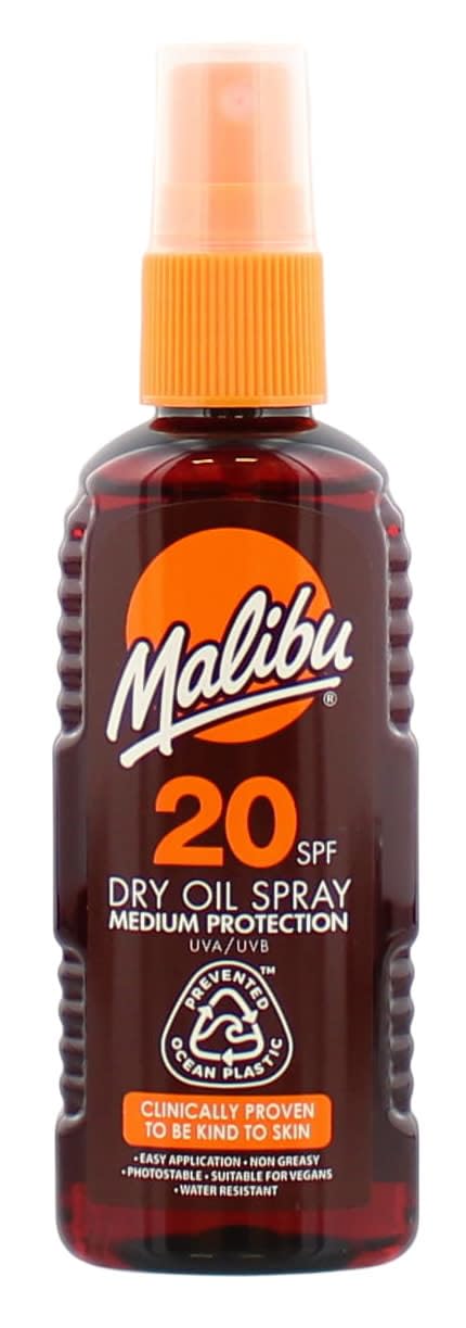 Malibu Sun SPF 20 Dry Oil Spray - Medium Protection - Water Resistant - 100ml Sunscreen Lotion - New