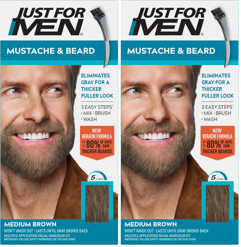 Just for men Moustache & Beard Dark Brown Dye, Eliminates Grey for a Thicker & Fuller Look M45