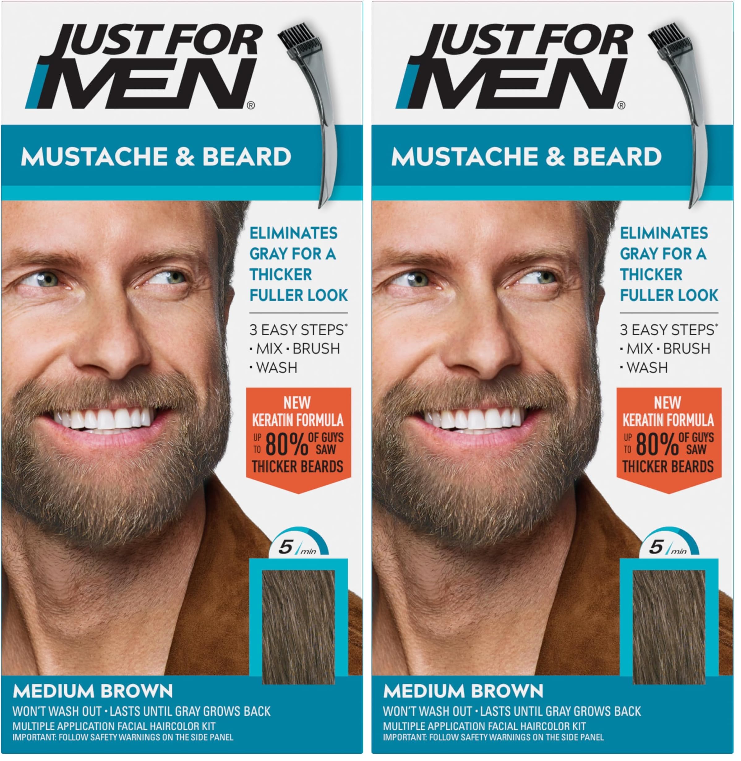 Just for men Moustache & Beard Dark Brown Dye, Eliminates Grey for a Thicker & Fuller Look M45