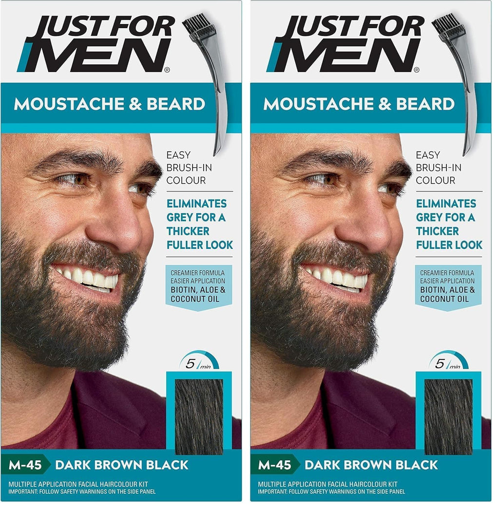 Just for men Moustache & Beard Dark Brown Dye, Eliminates Grey for a Thicker & Fuller Look M45