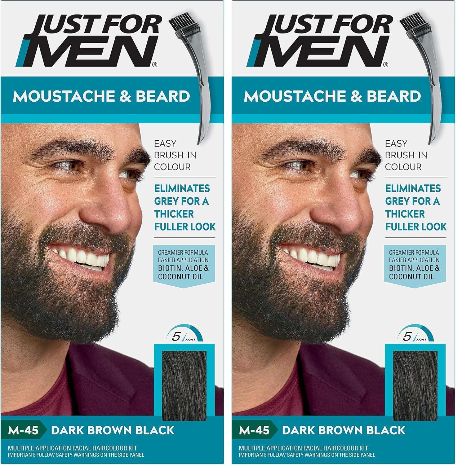 Just for men Moustache & Beard Dark Brown Dye, Eliminates Grey for a Thicker & Fuller Look M45