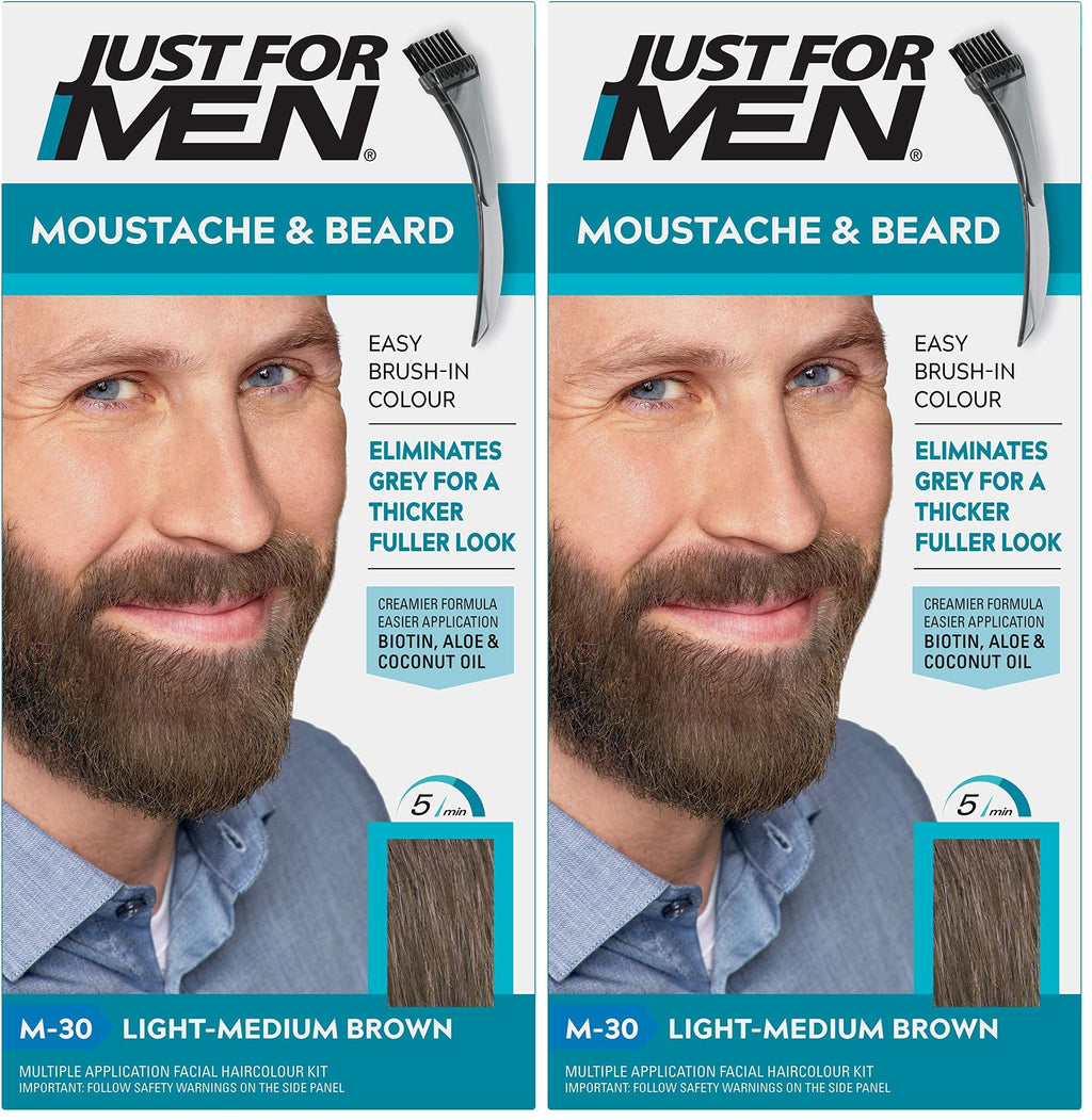 Just for men Moustache & Beard Dark Brown Dye, Eliminates Grey for a Thicker & Fuller Look M45