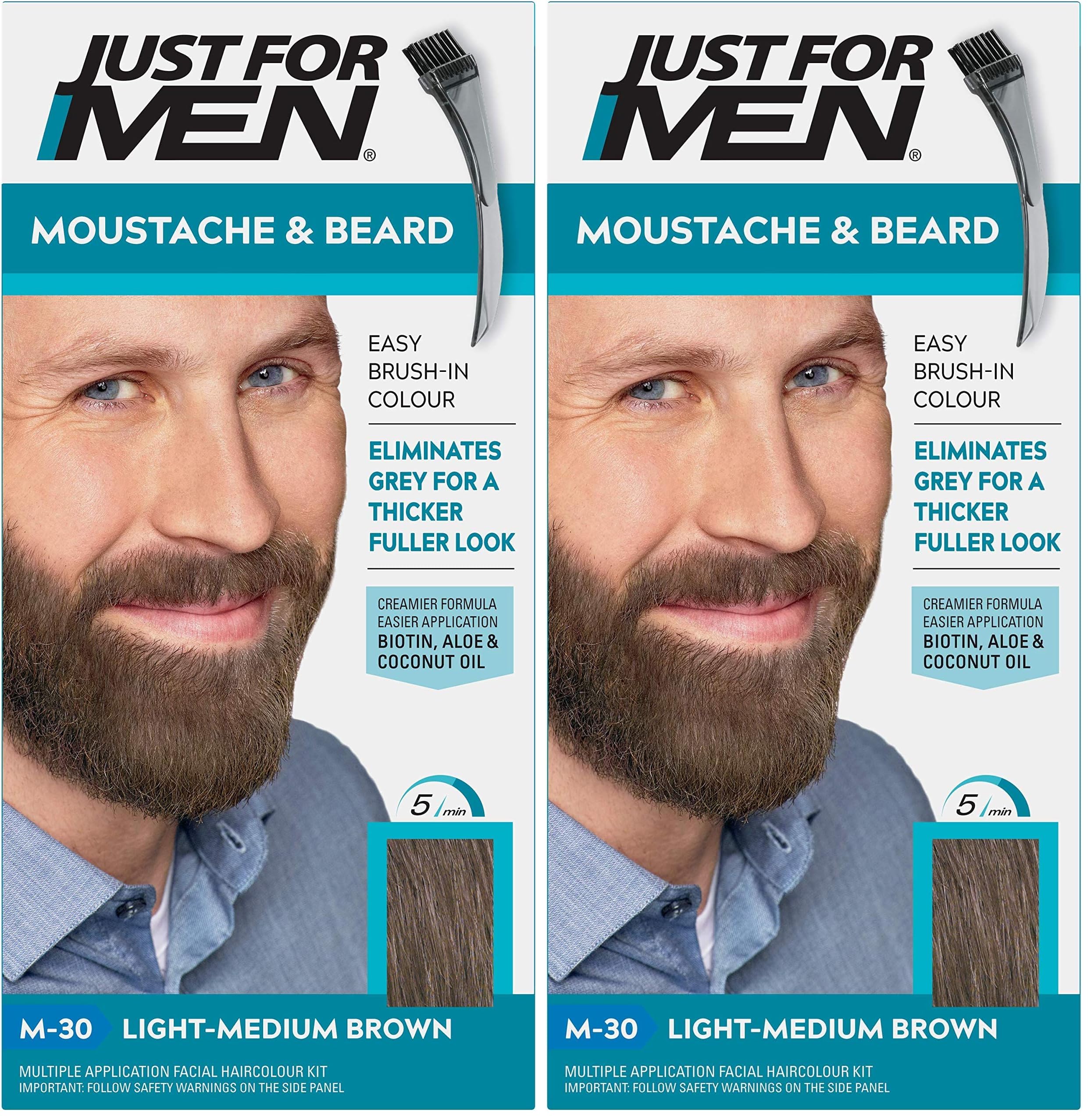 Just for men Moustache & Beard Dark Brown Dye, Eliminates Grey for a Thicker & Fuller Look M45