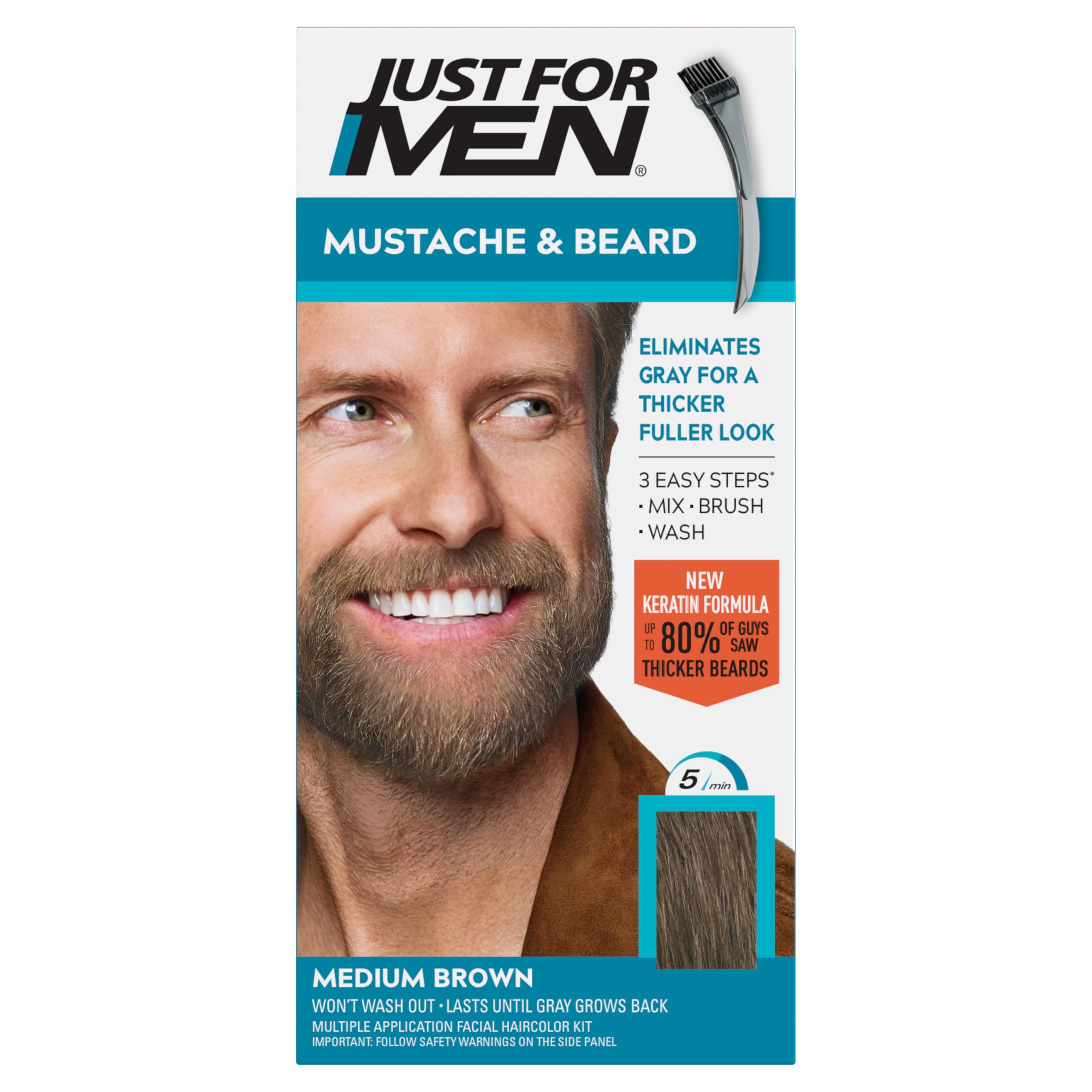 Just for men Moustache & Beard Dark Brown Dye, Eliminates Grey for a Thicker & Fuller Look M45