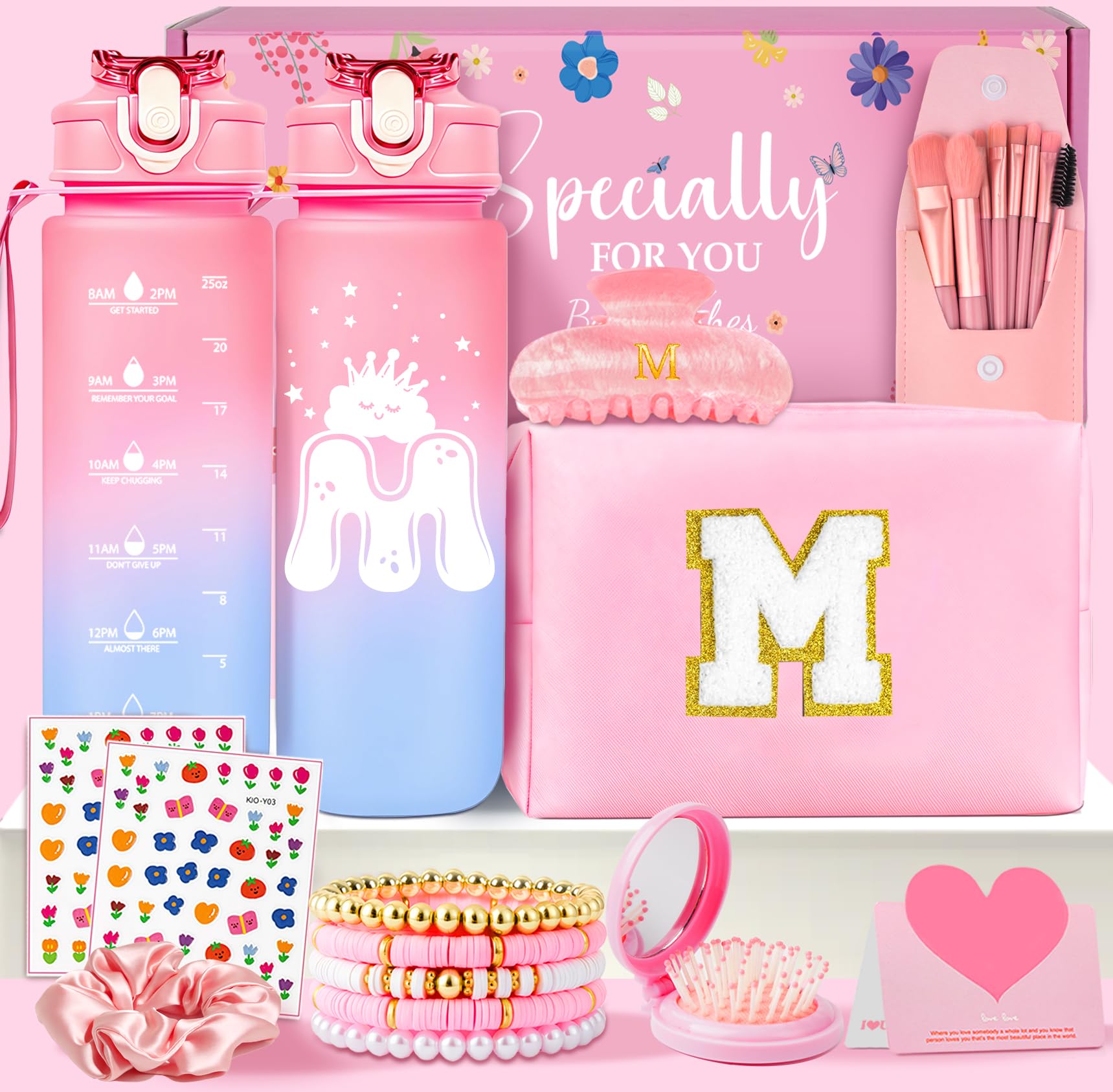 Personalised Graduation Gifts - Birthday Gifts for 4 5 6 7 8 9 10 11 12 Year Old Teenage Girls, Initial Teenage Girl Gifts - Preppy Stuff Cosmetic Bags Womens Stocking Filler Gifts (Pink M)