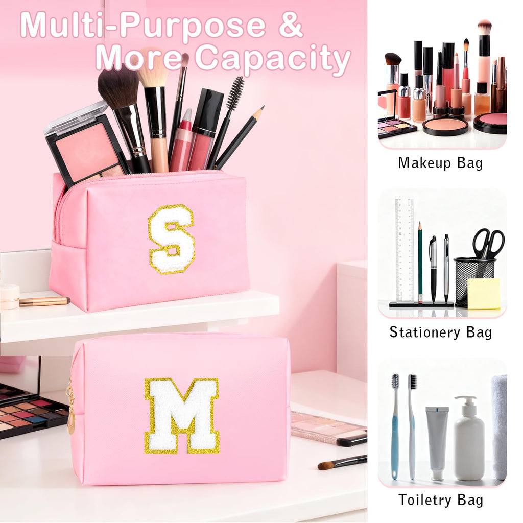 Personalised Graduation Gifts - Birthday Gifts for 4 5 6 7 8 9 10 11 12 Year Old Teenage Girls, Initial Teenage Girl Gifts - Preppy Stuff Cosmetic Bags Womens Stocking Filler Gifts (Pink M)