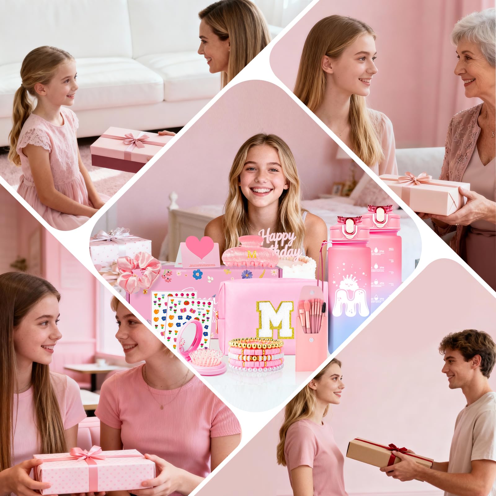 Personalised Graduation Gifts - Birthday Gifts for 4 5 6 7 8 9 10 11 12 Year Old Teenage Girls, Initial Teenage Girl Gifts - Preppy Stuff Cosmetic Bags Womens Stocking Filler Gifts (Pink M)