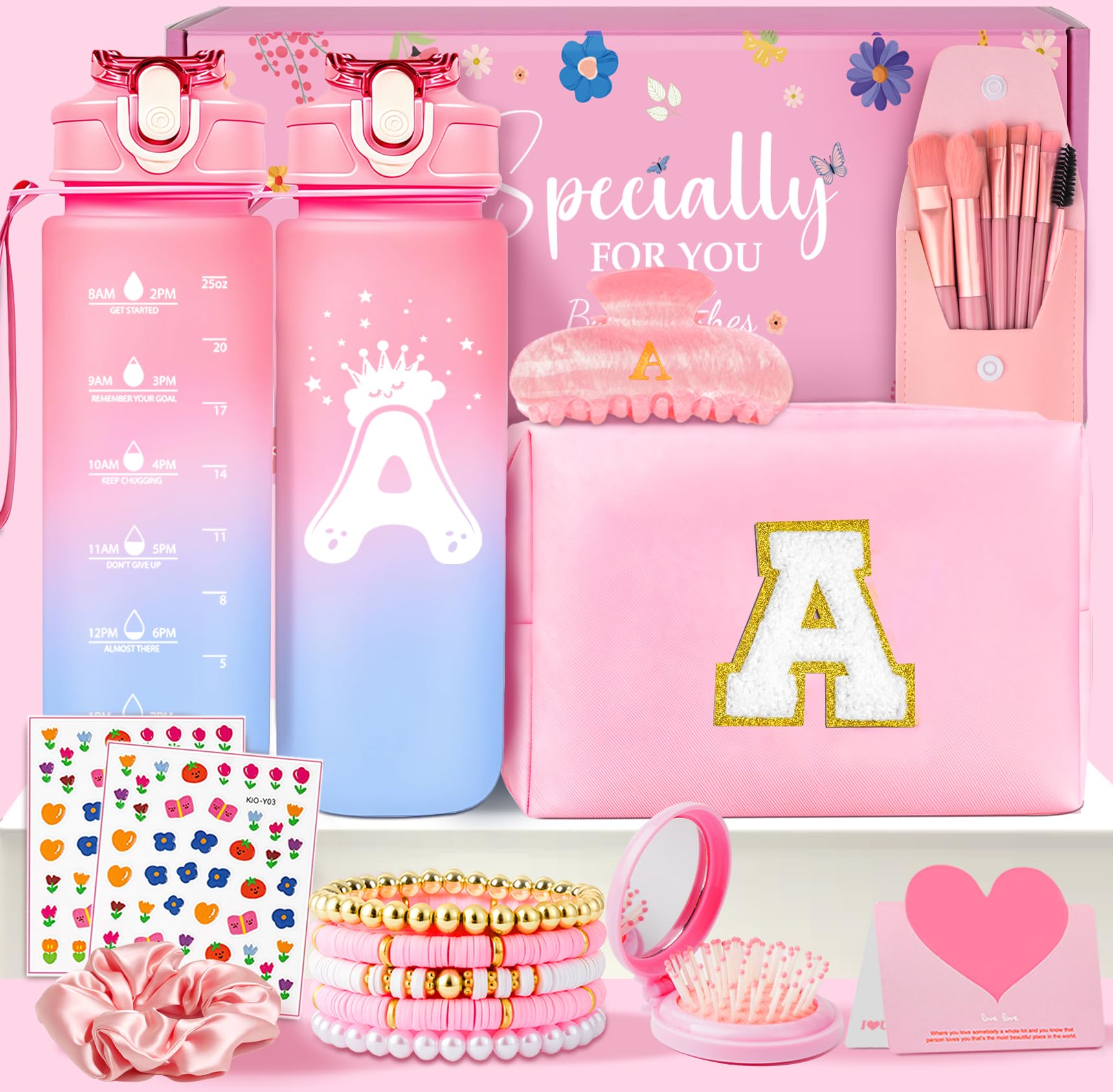 Personalised Graduation Gifts - Birthday Gifts for 4 5 6 7 8 9 10 11 12 Year Old Teenage Girls, Initial Teenage Girl Gifts - Preppy Stuff Cosmetic Bags Womens Stocking Filler Gifts (Pink M)