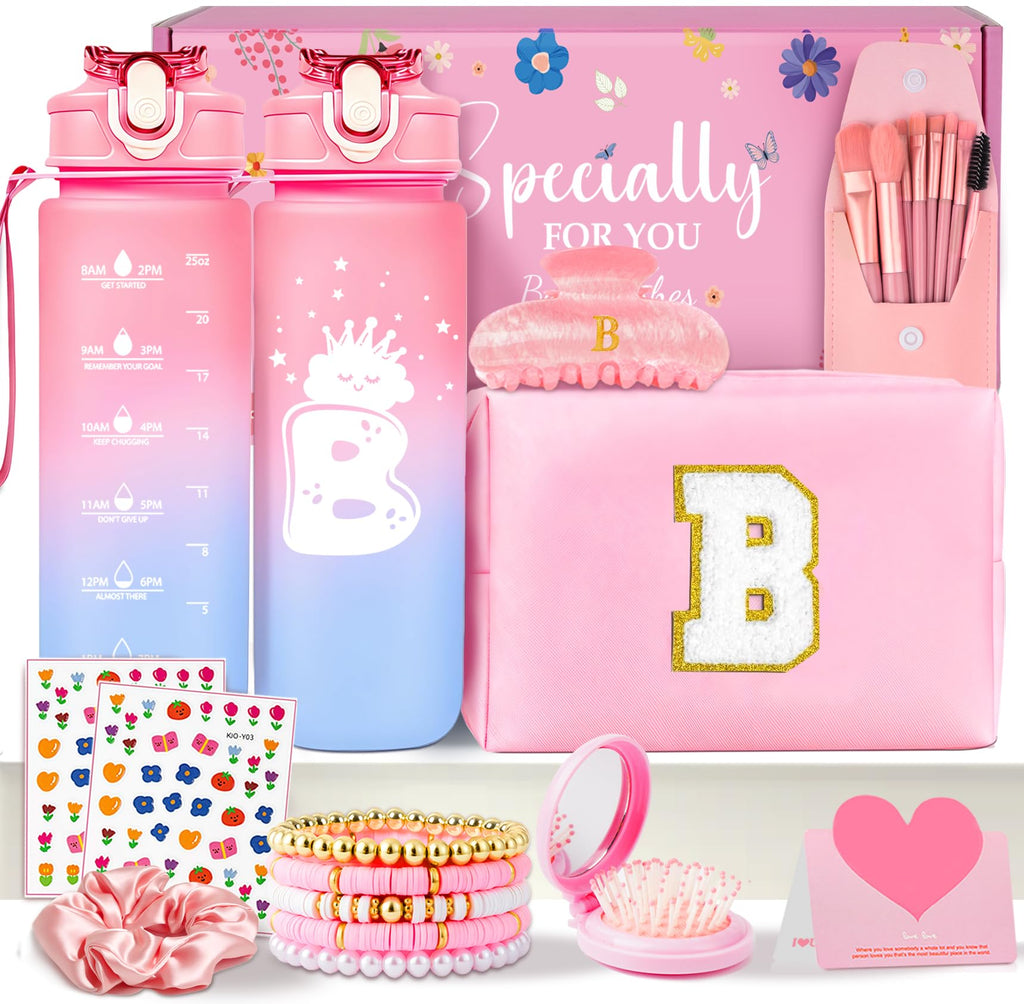 Personalised Graduation Gifts - Birthday Gifts for 4 5 6 7 8 9 10 11 12 Year Old Teenage Girls, Initial Teenage Girl Gifts - Preppy Stuff Cosmetic Bags Womens Stocking Filler Gifts (Pink M)